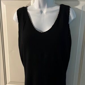 Black Sleeveless Top with Beaded Trim